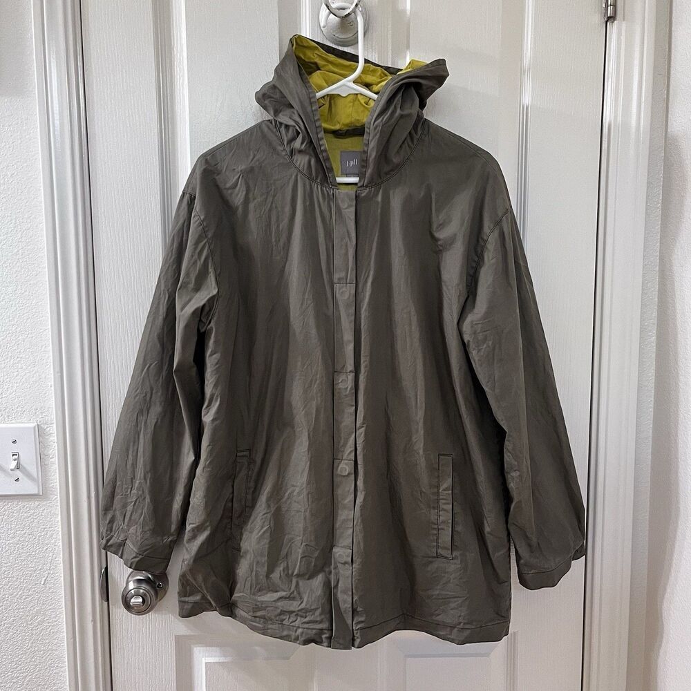 J. Jill Sage Green Cotton Hooded Jacket Snap Front Lined Women's Size Small